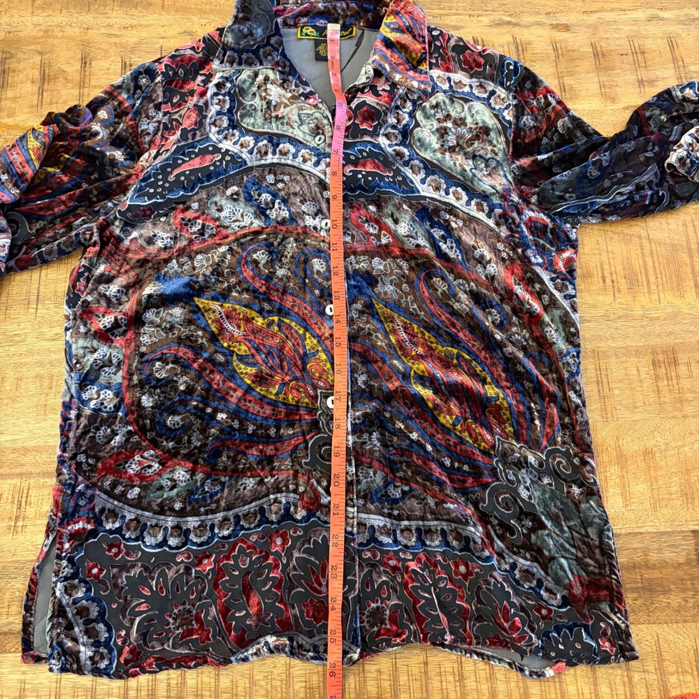 Vintage Silk Blend Velvet Burnout Button Up Shirt M Y2K Paisley Whimsigoth Sheer - Picture 11 of 11